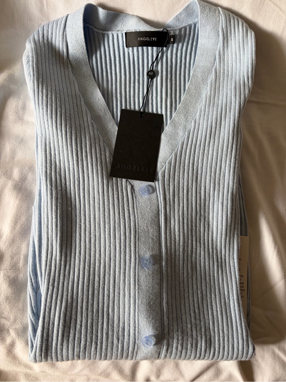 Angeleye Pale Blue Ribbed V-Neck Button Sweater Dress